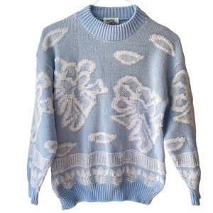 Just Knits Vintage 80s Blue White and Silver Sweater